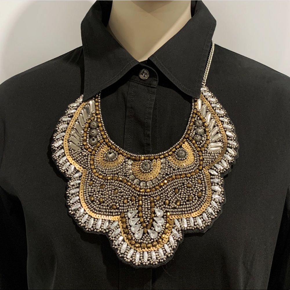 Sequin Beaded Bib Collar Statement Necklace - Picture 2 of 5